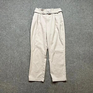 Abercrombie & Fitch Belted Pleated High-Rise Trouser Pants Beige / Cream Small